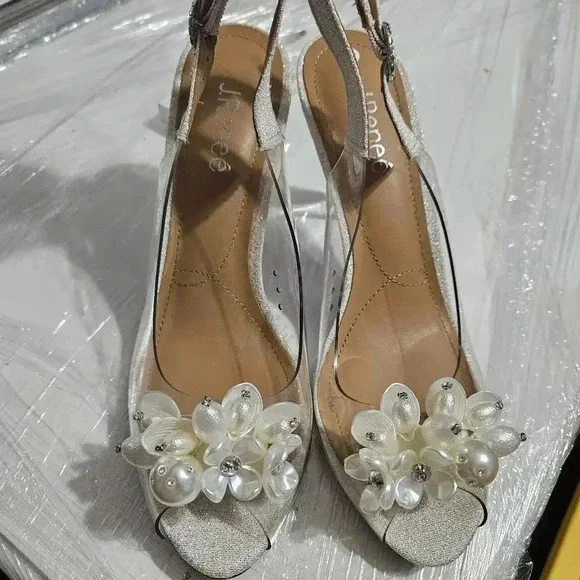J.Renee Drisana Clear Ivory Slingback Heels w/ Pearl Detail - Picture 8 of 10